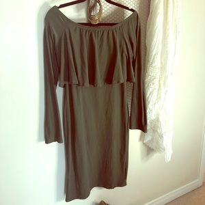 Olive off shoulder bodycon dress